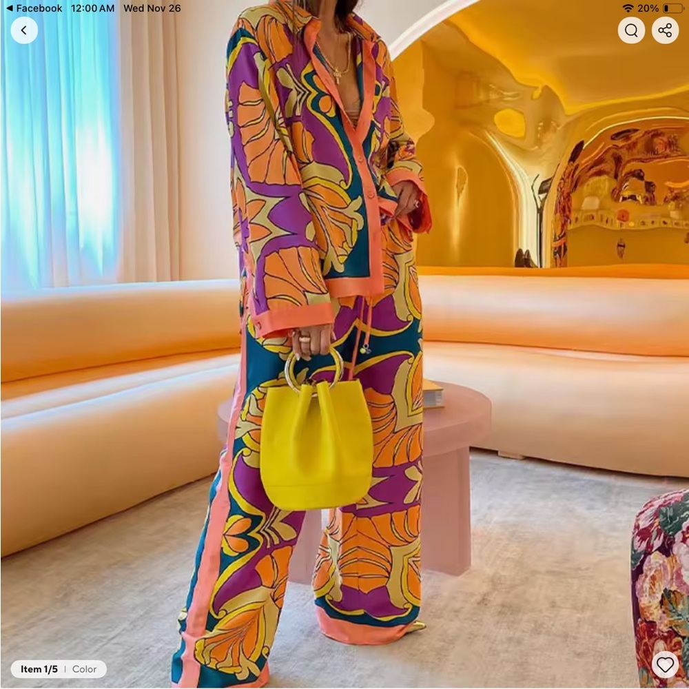 Vibrant Floral Jacket and Pants Set